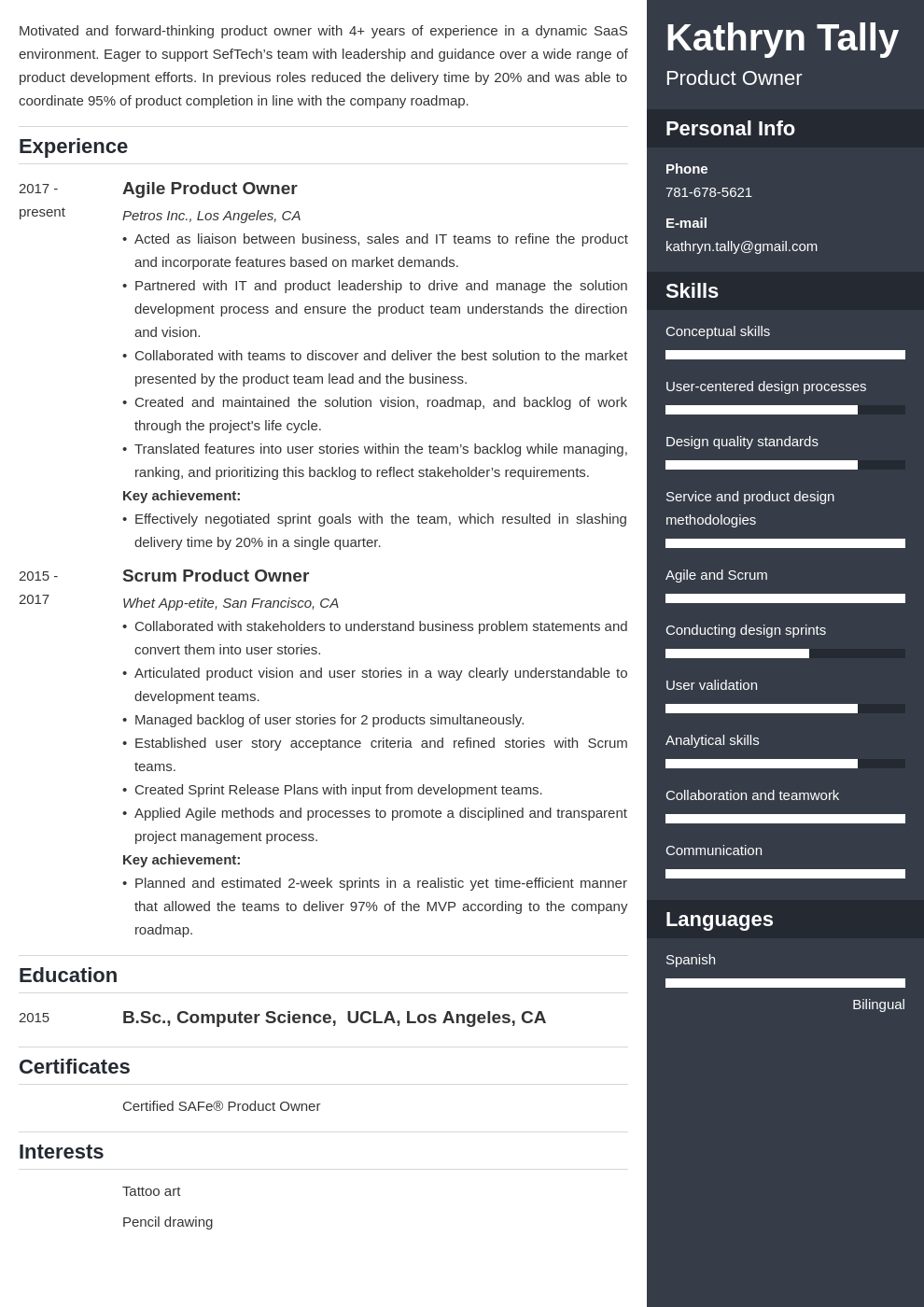 product owner resume example template enfold