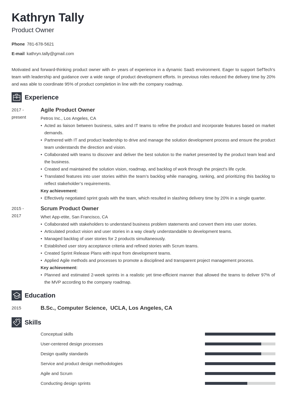 product owner resume example template newcast