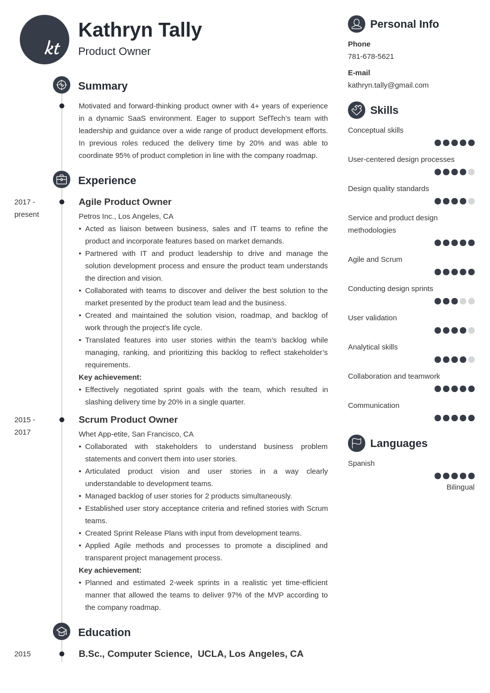 product owner resume example template primo