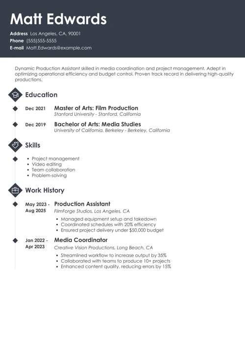 Production assistant resume example