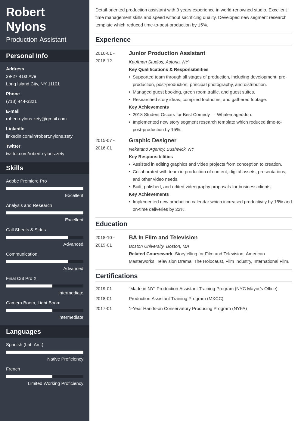 production assistant resume example template cascade