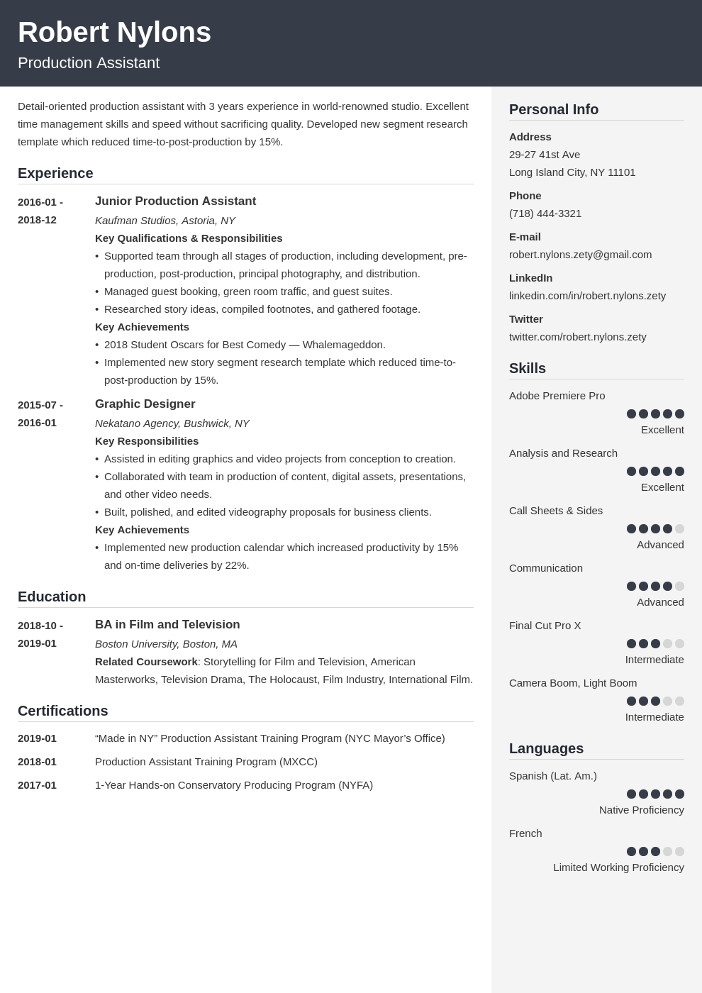 production assistant resume example template cubic