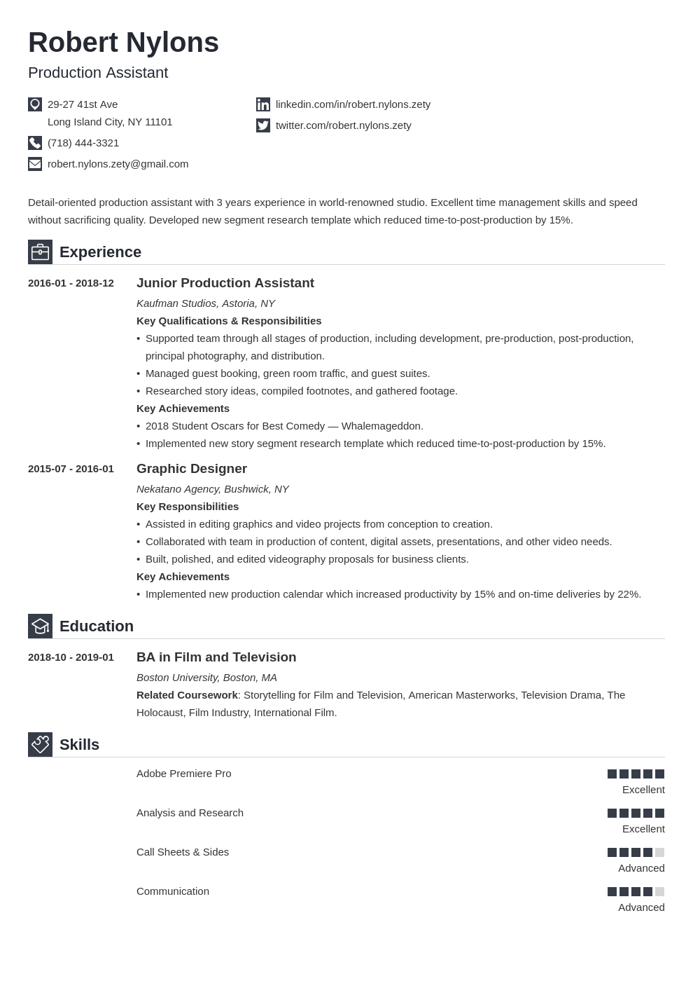 production assistant resume example template iconic