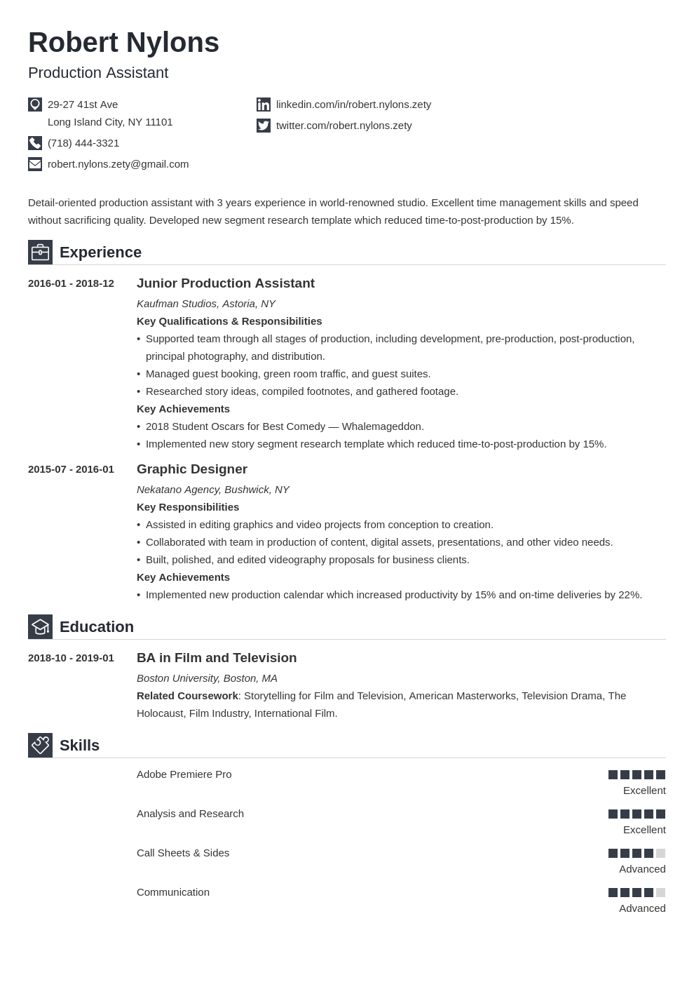 Production Assistant Resume Example Templates And Tips 