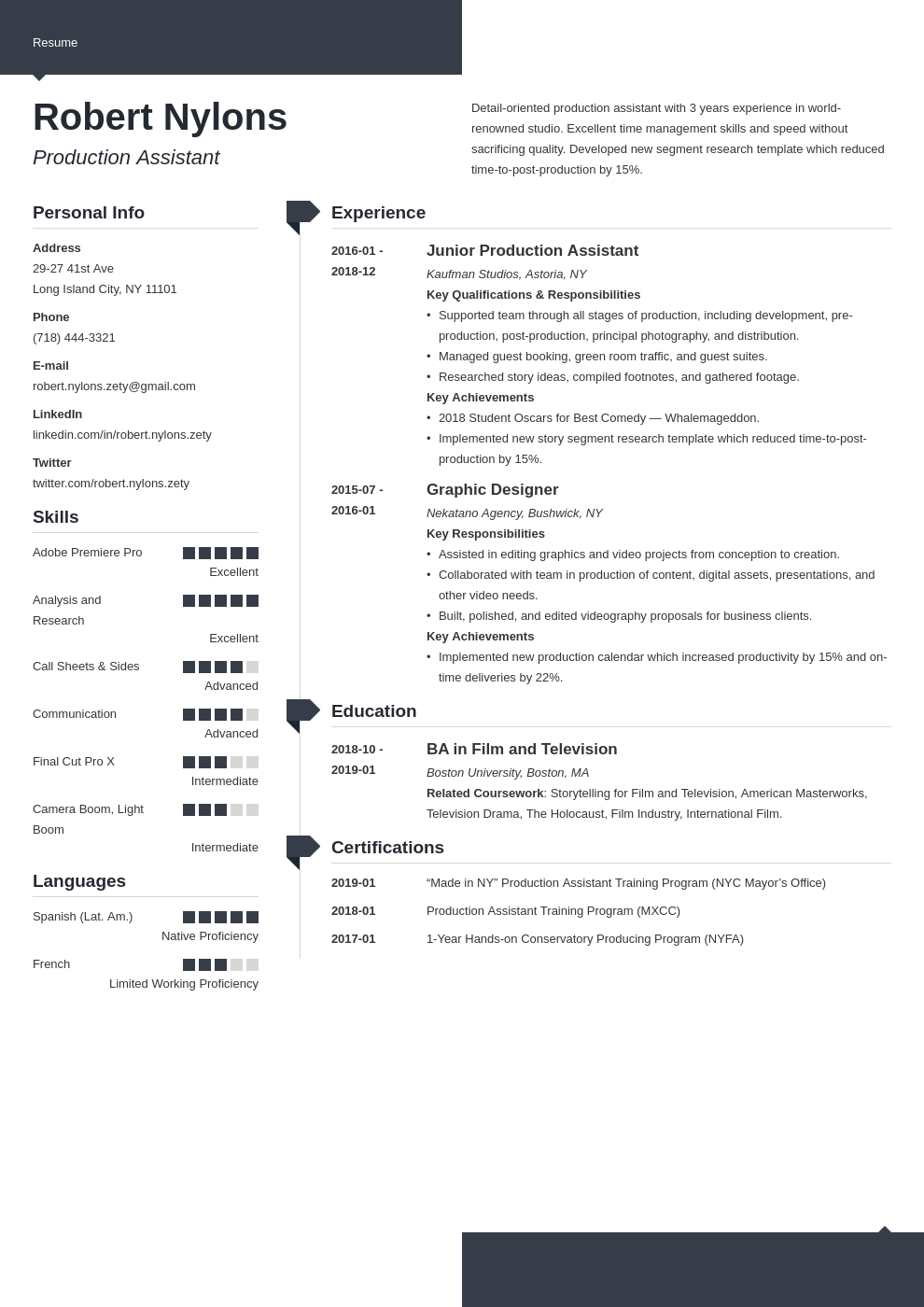 production assistant resume example template modern