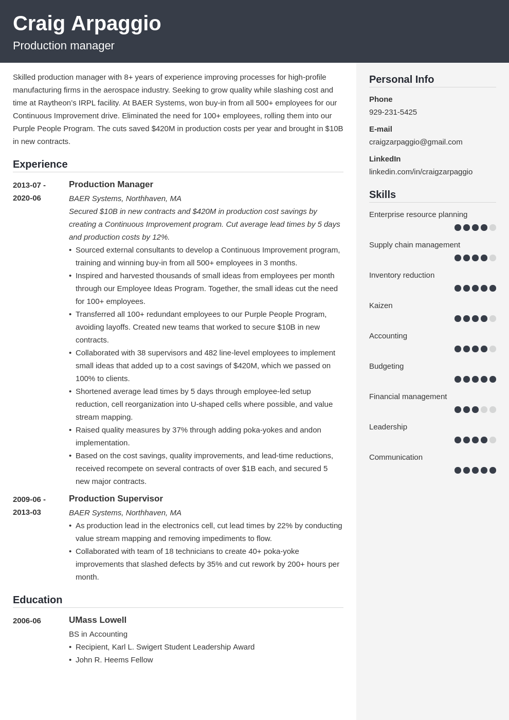 sample resume production manager