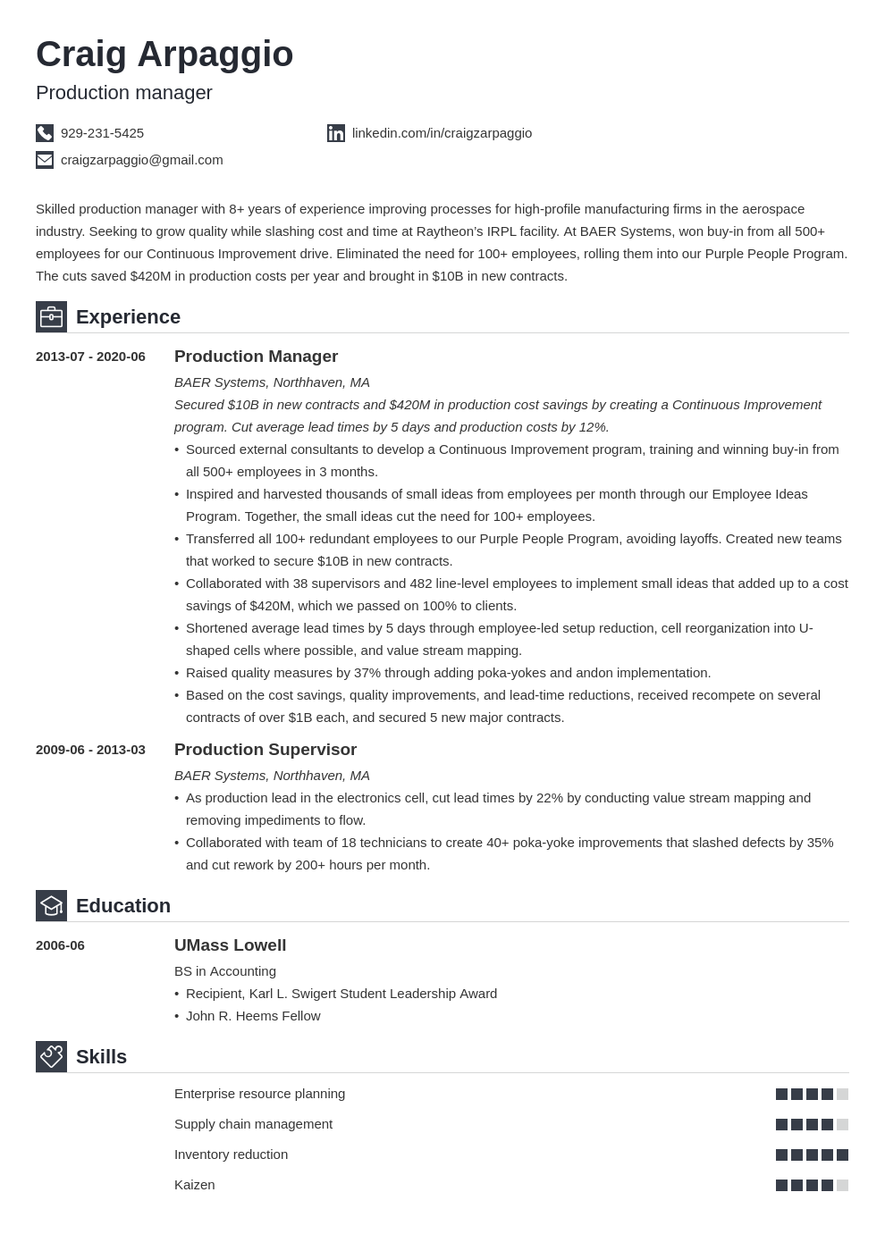 Factory Manager Cv Sample