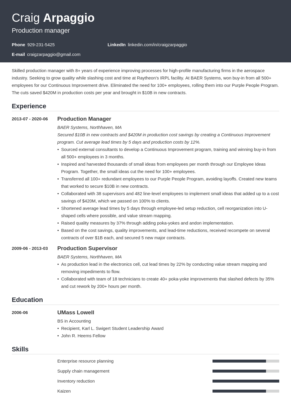 Production Manager Resume Examples And Guide 10 Tips