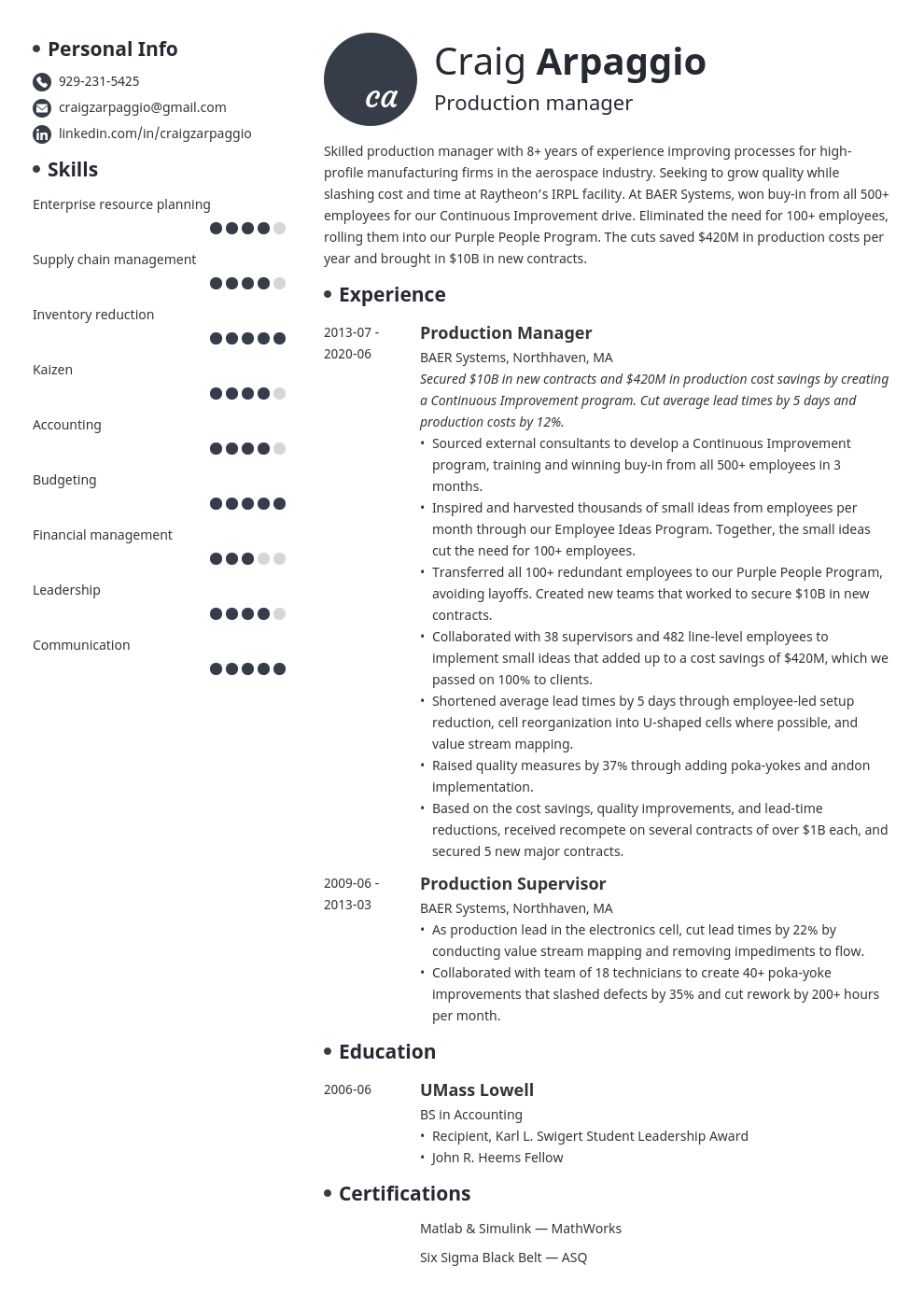 Cv For Production Manager / Production Manager Resume Writing Guide 12