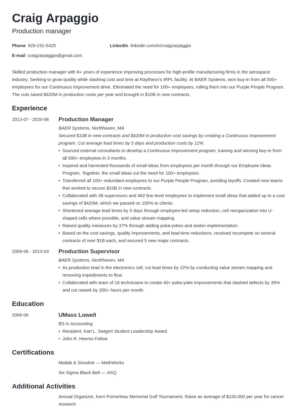 Production Manager Resume Examples And Guide 10 Tips