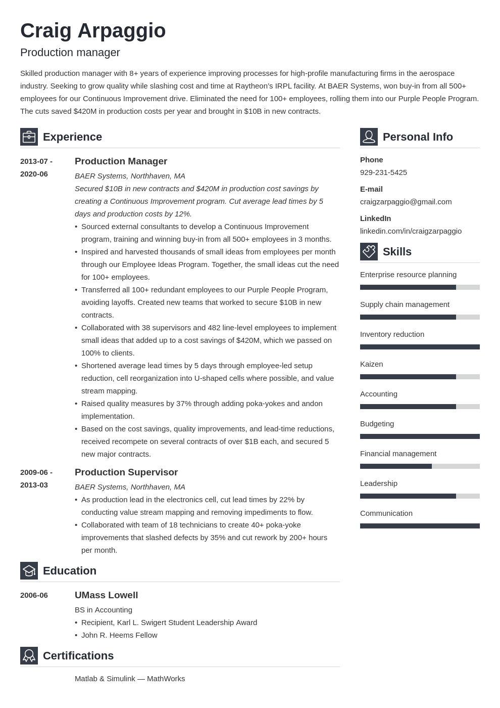 Production Manager Resume Examples and Guide [10+ Tips]