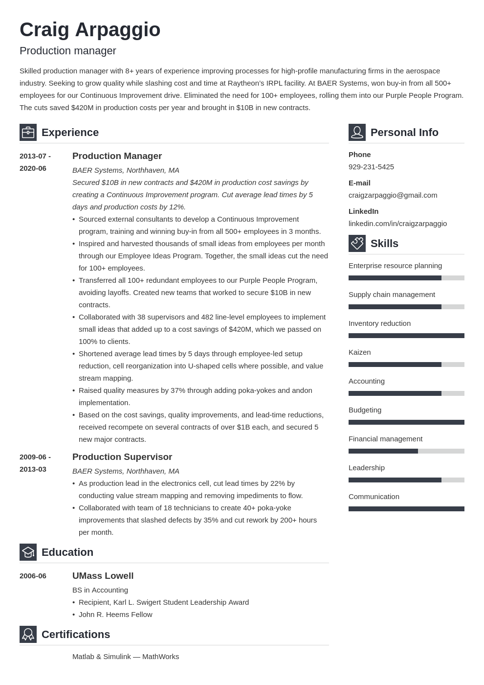Production Resume Template