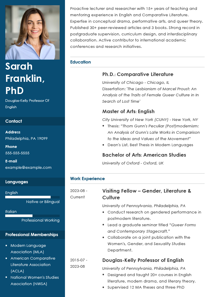 Professor CV example