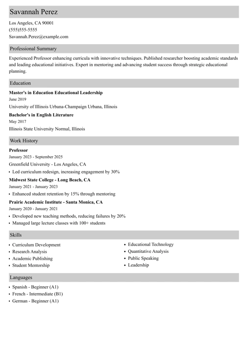 sample resume example