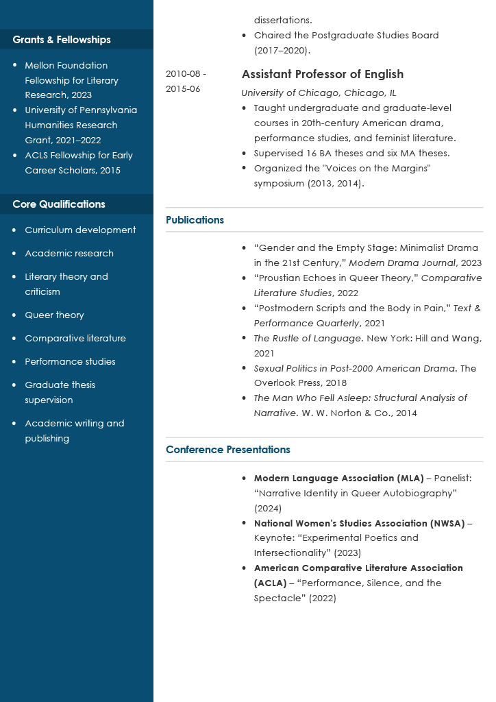 Professor CV example continued