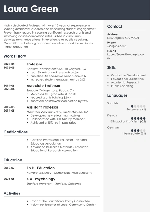 Professor Resume Template