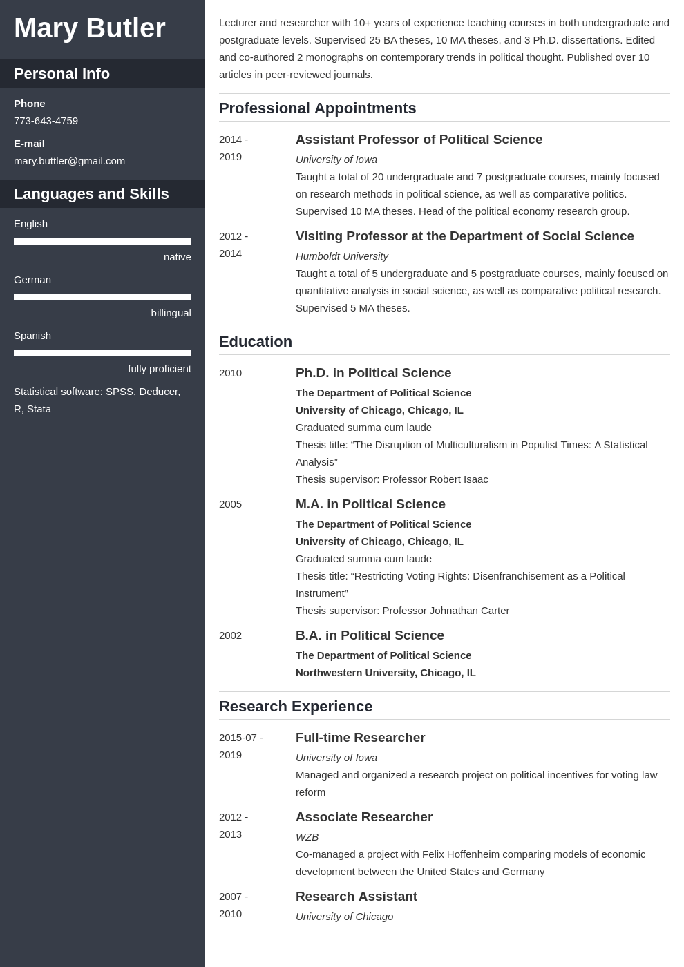 professor cv example template cascade