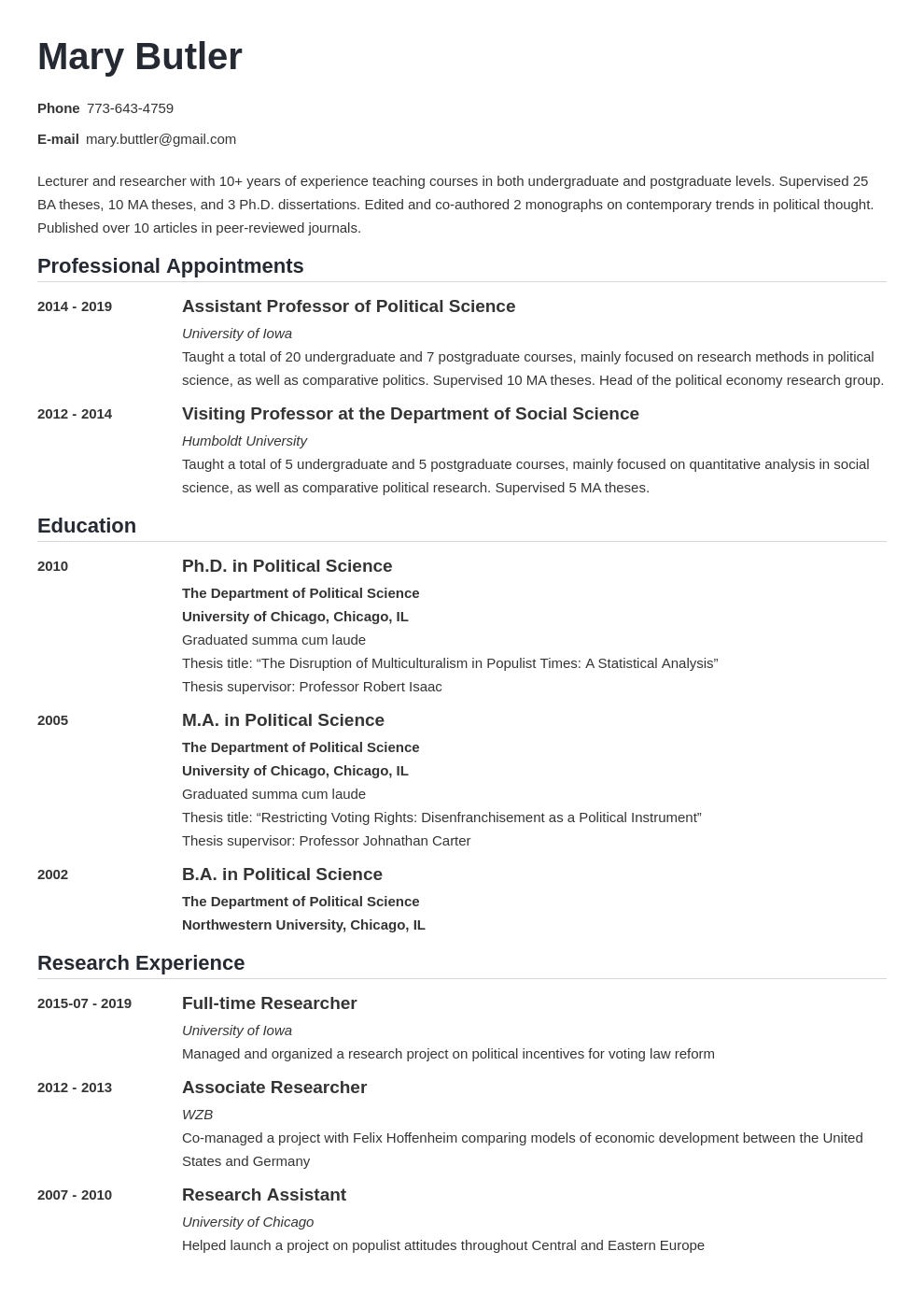 Sample Curriculum Vitae For Adjunct Professor Academic Cv Template