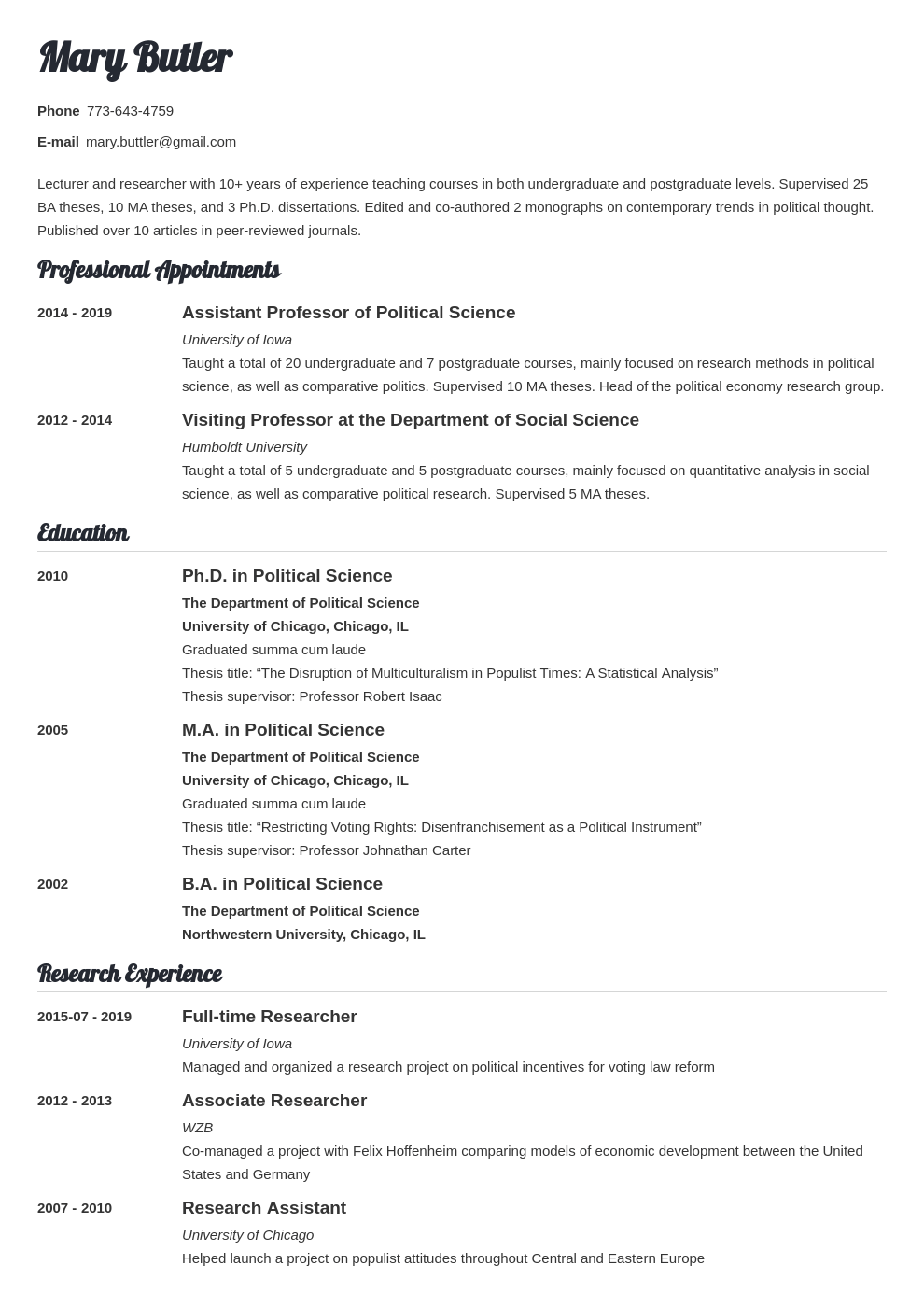 View Cv Model German   Professor Cv Example Template Valera 