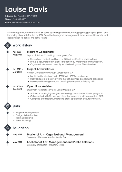 program coordinator resume example