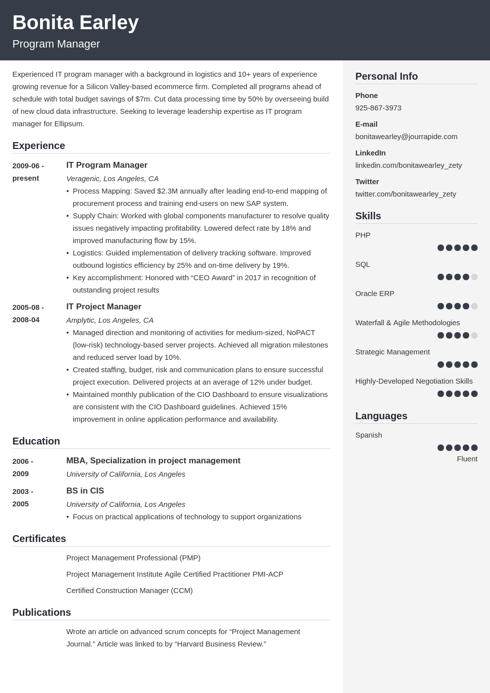 program manager resume example template cubic