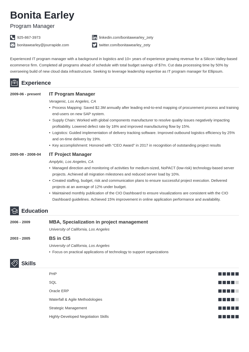 program manager resume example template iconic