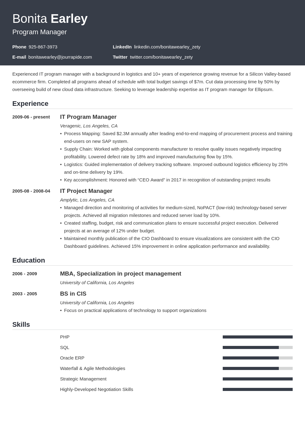 program manager resume example template influx