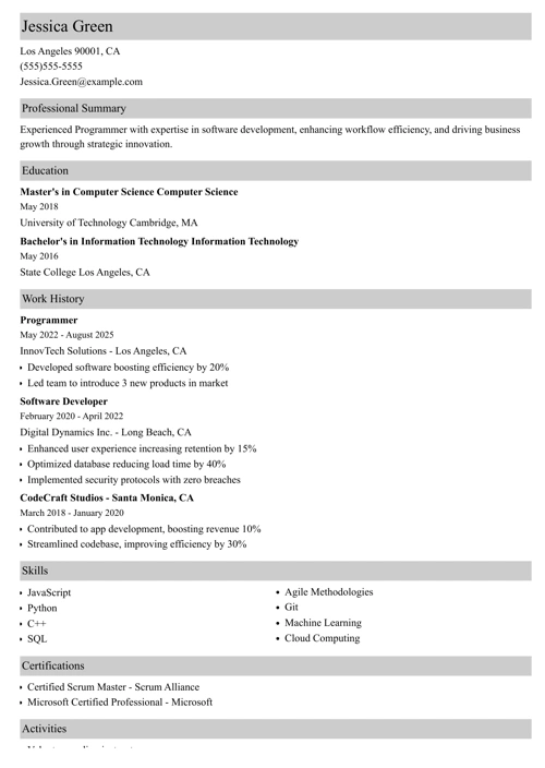 Programmer resume example