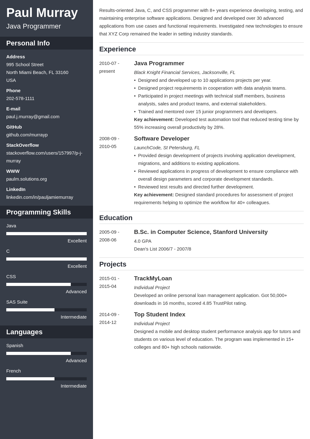 Programming Resume Examples