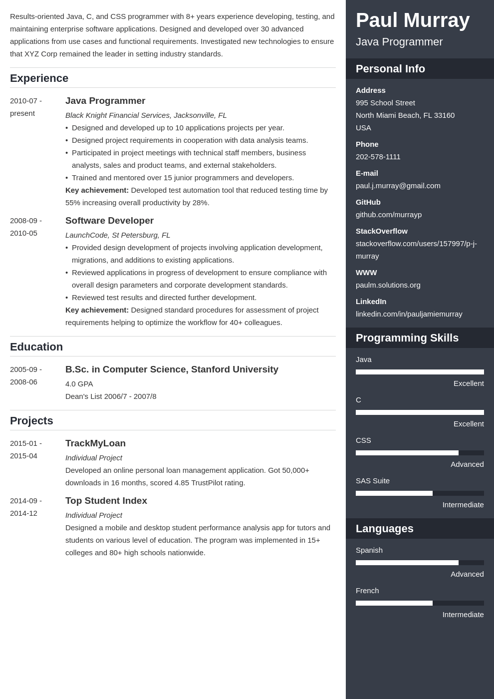 programmer resume example template enfold