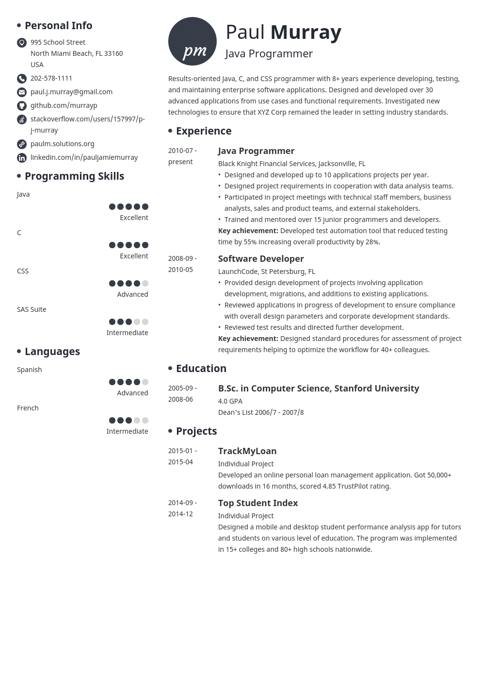 programmer resume examples template