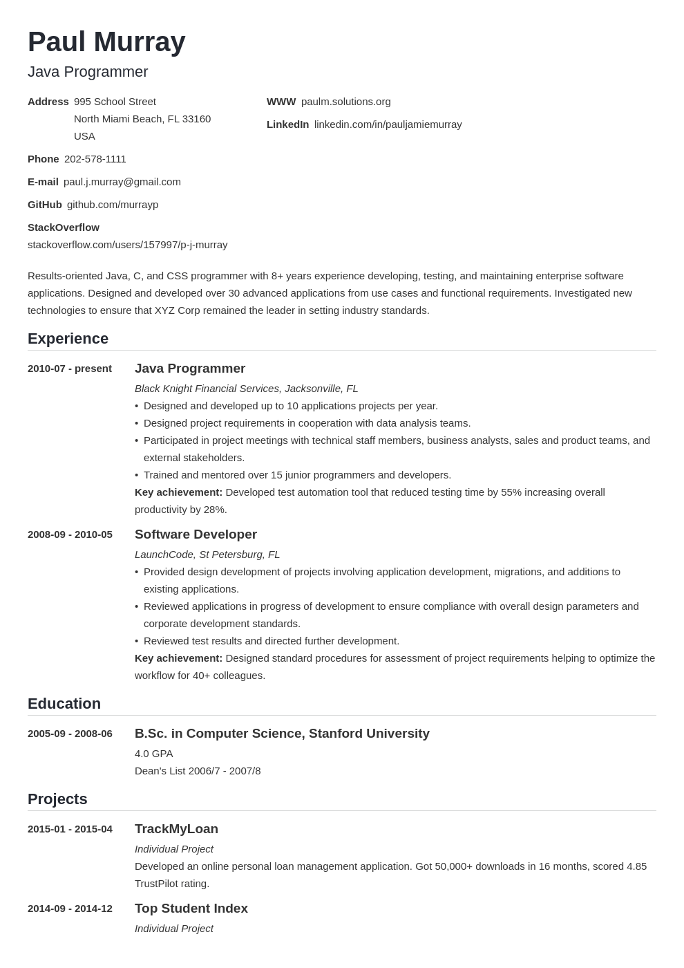 programmer resume example template nanica