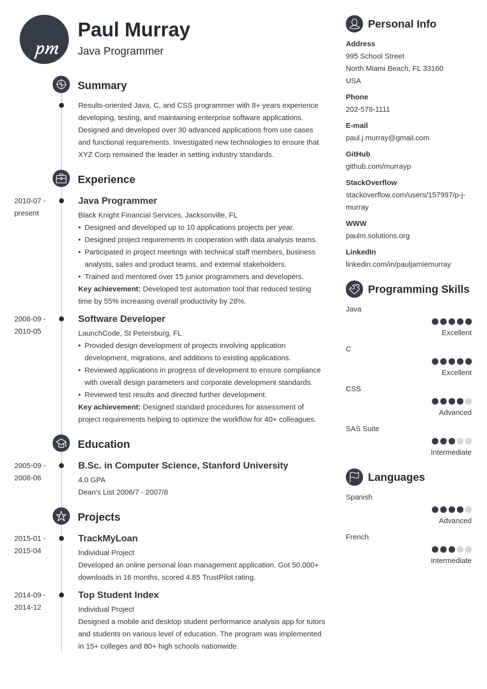 programmer resume example template primo