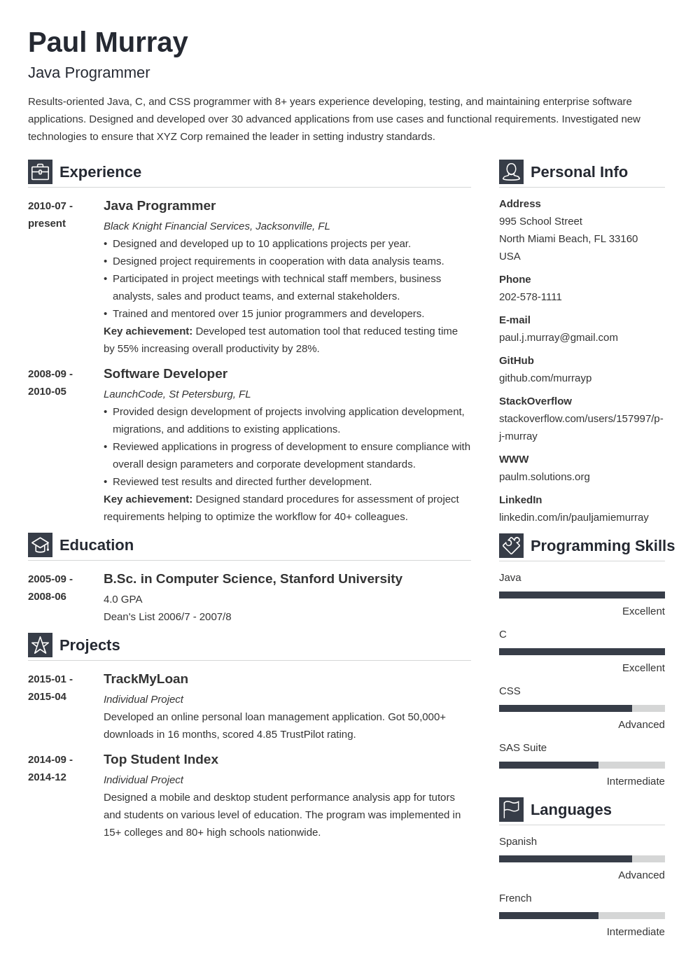 programmer resume example template vibes