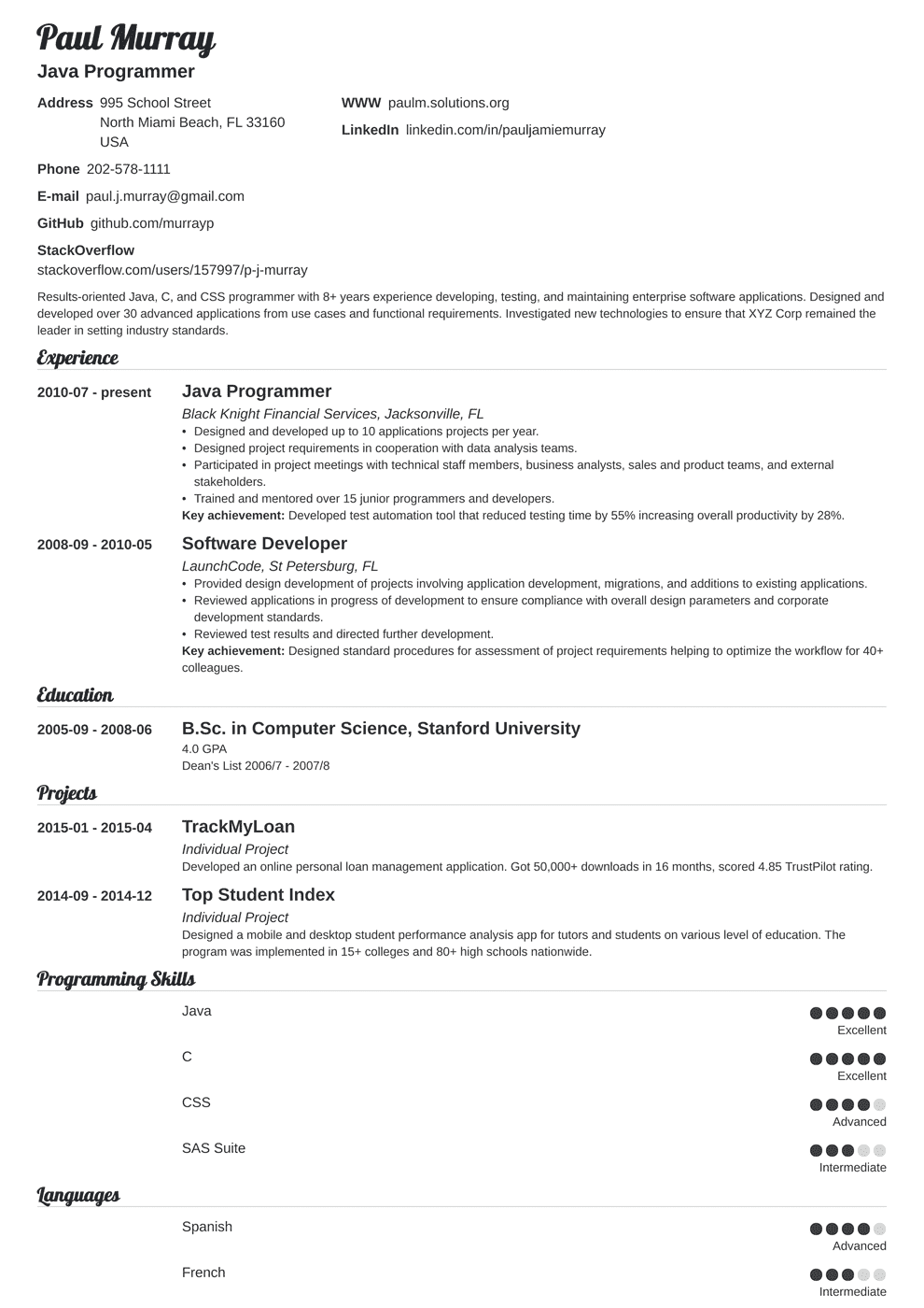 Programmer Resume Sample Complete Guide 20 Examples
