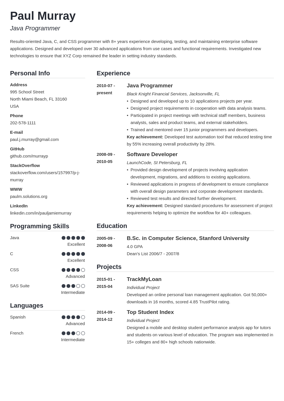 coursework projects on resume