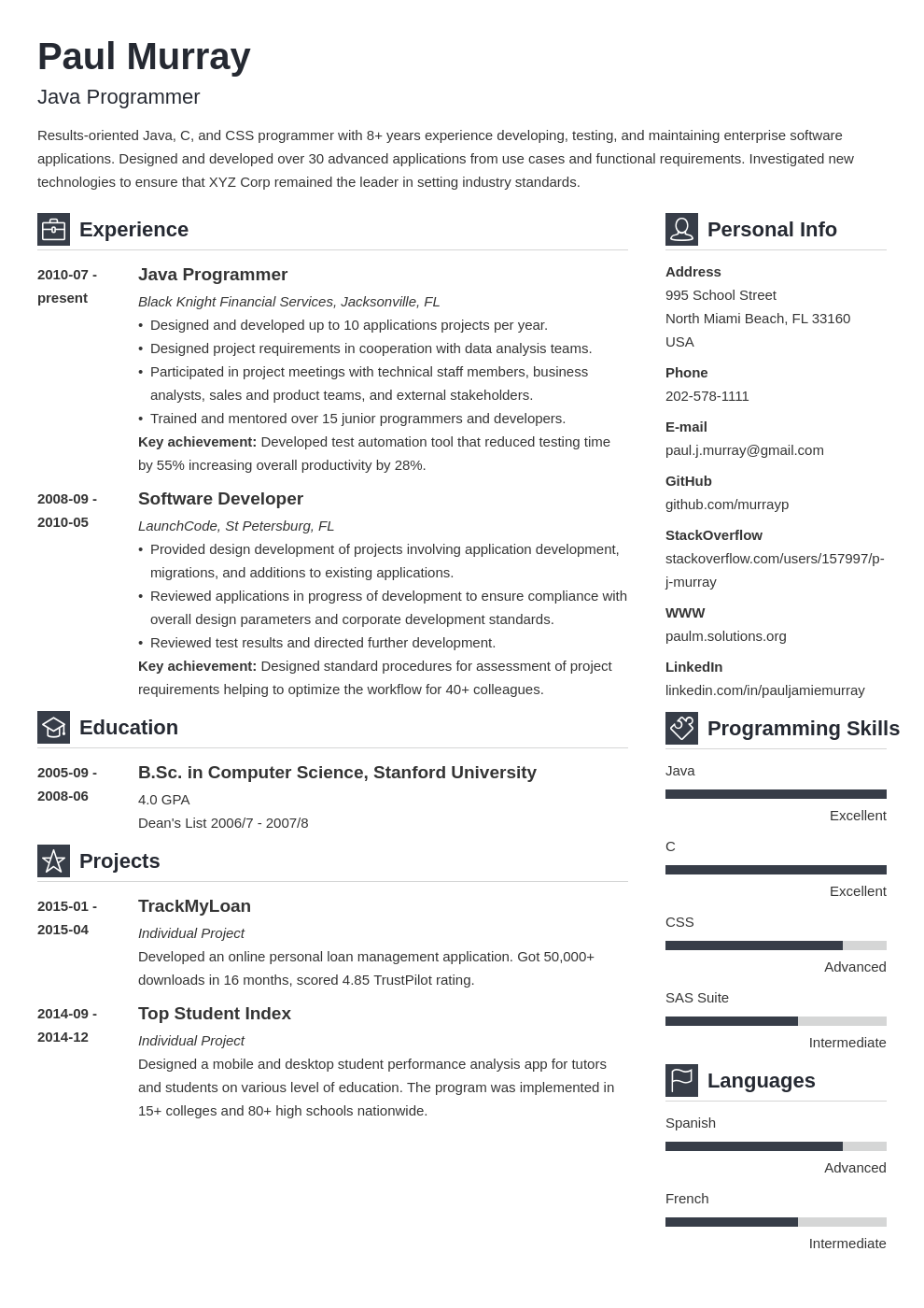 programming project ideas for resume