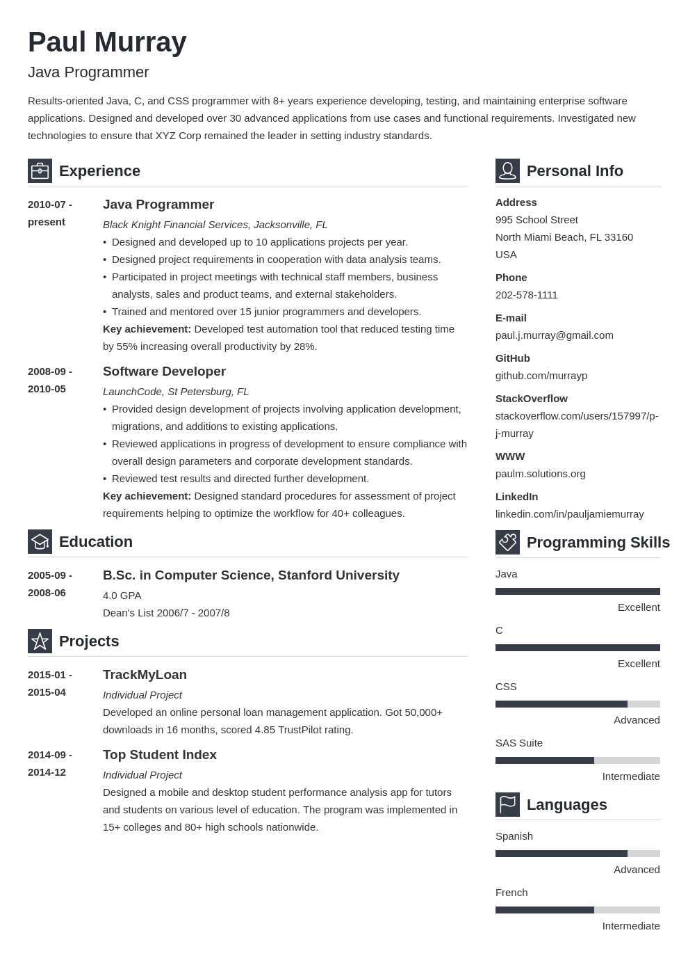 c programming projects for resume