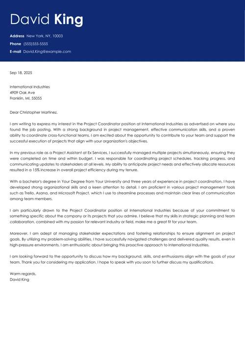 Project Coordinator Cover Letter: Samples & Writing Guide
