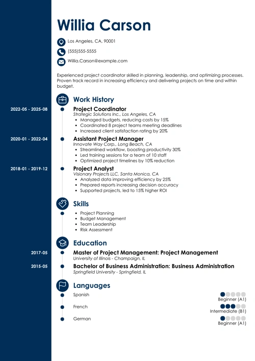 Project Coordinator Resume Sample