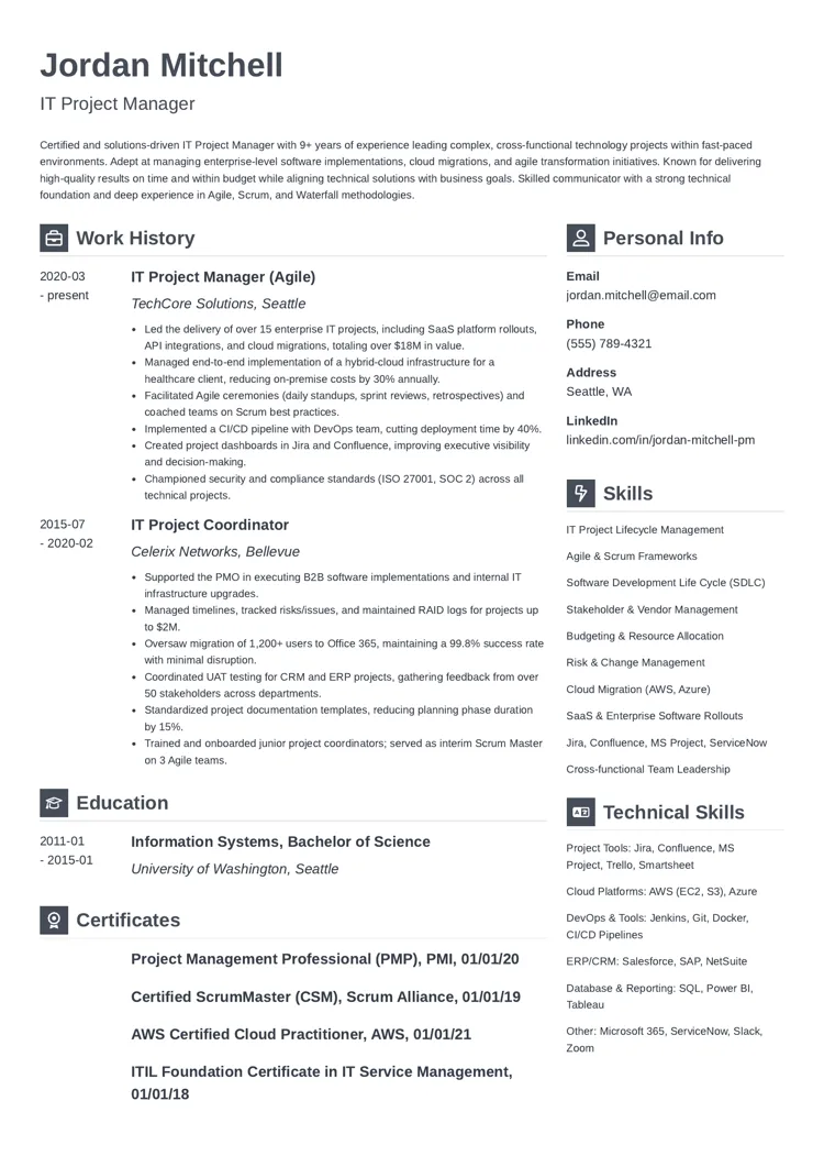 IT Project Manager Resume Example by zety