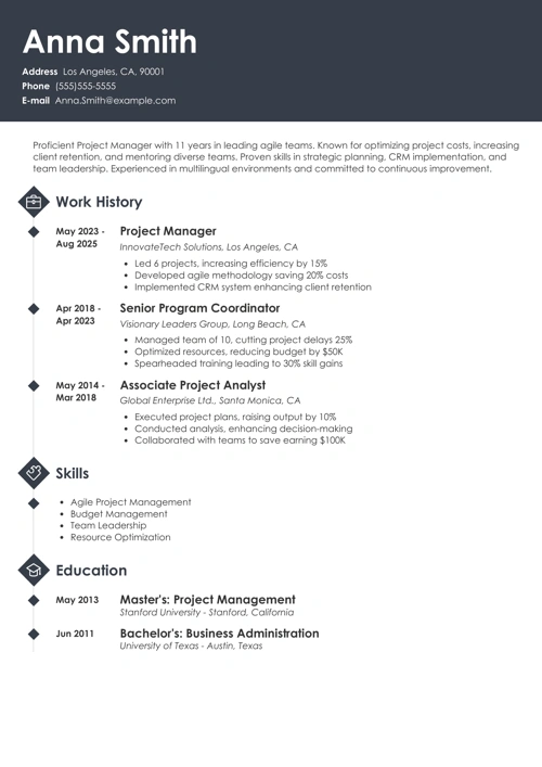 project manager resume templates