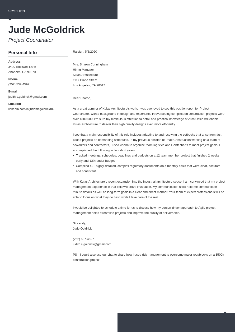 project coordinator cover letter examples