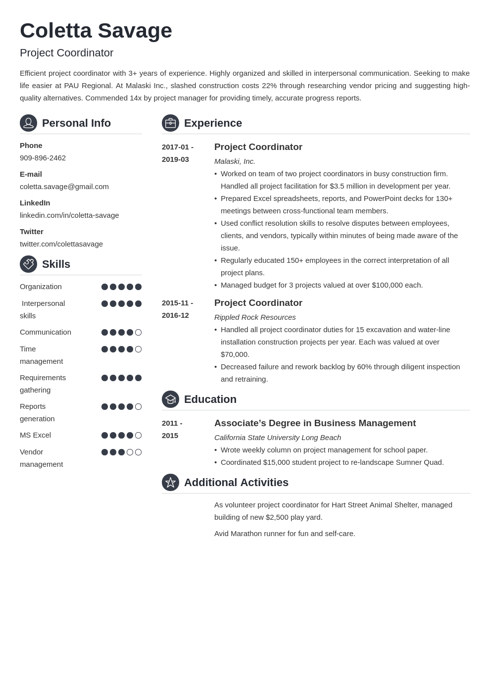 project coordinator resume example template crisp