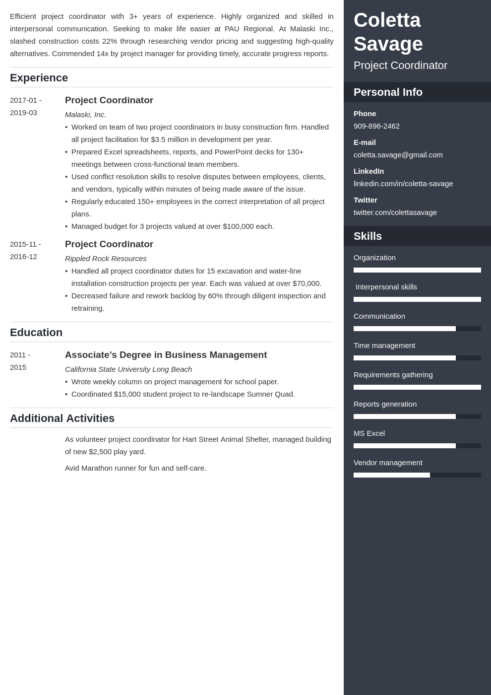 project coordinator resume example template enfold
