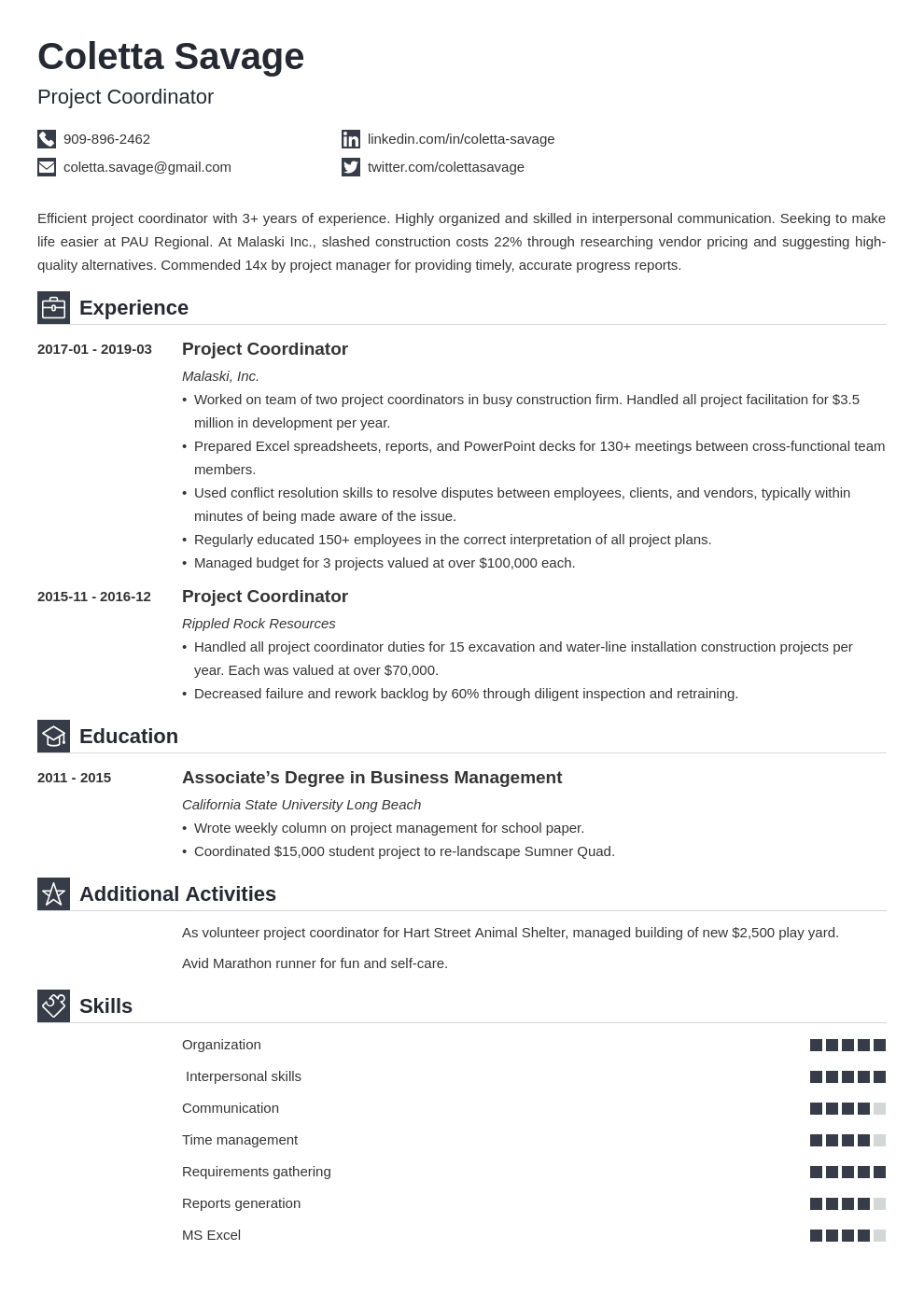 project coordinator resume example template iconic