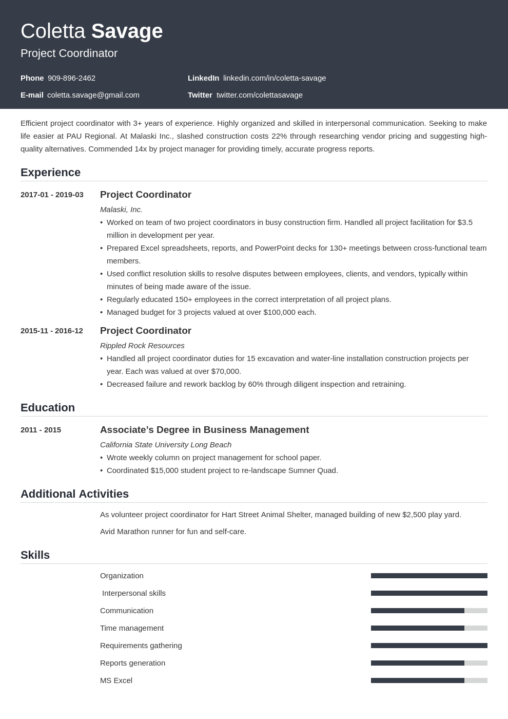 project coordinator resume example template influx