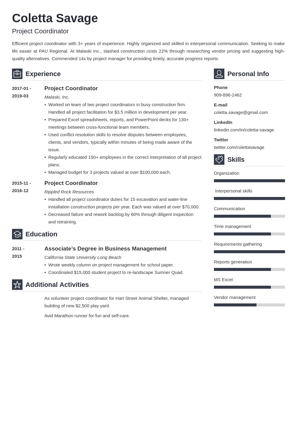 Project Coordinator Resume Sample (with Examples of Skills)