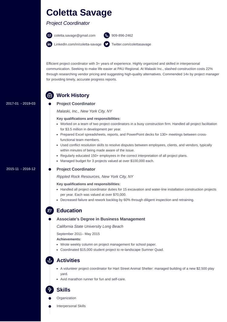 Project Coordinator Resume Sample (Examples + Skills)