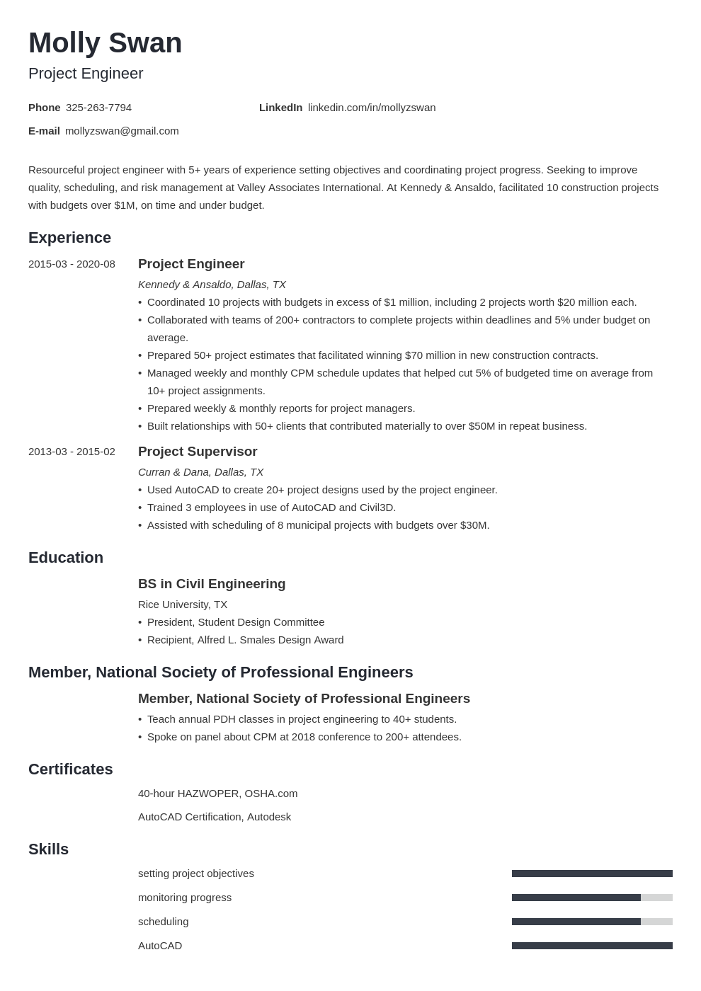 Project Engineer Resume Examples Guide 10 Tips